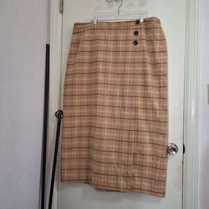Jessica London Wool Pencil Skirt, Side Buttons, Ivory Shadow Plaid, Size 24W